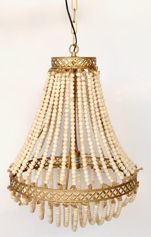 Gold & Off White Metal Beaded Chandelier